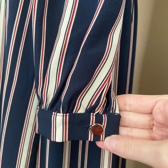 Navy Stripe Surplice Collar Long Sleeve Dress Overlay - Picture 5 of 11